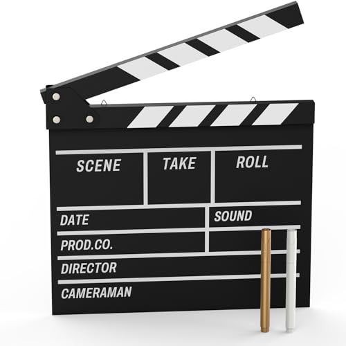 GREAT&LUCKY Movie Film Clapboard Hollywood Wooden-Clapper Board Directors Photography Studio Video TV Clapper Board with Erasable Pen Movie Theater Props Decor，Black Clap Board 10.5 X 11.7 inches (Black) - Image 1