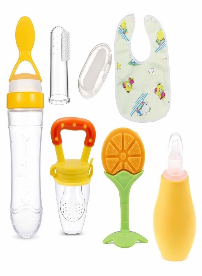 KALRA MAGIC® Baby Complete Feeding, Teething & Hygiene Combo Set – Spoon Feeder Bottle, Fruit Feeder, Teether, Finger Brush, U-Shape Brush, Bibs & More | Safe Care Kit for Newborns, Infants & Toddlers (Multiple Variants) (BABY-CARE-COMPLETE-6IN1-007) - Image 1