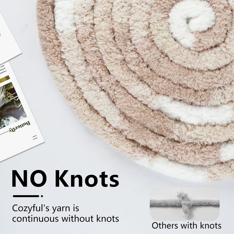 Cozyful Chunky Yarn for Hand Knitting - #10 Chunky Chenille Blanket Yarn, Jumbo Big Thick Chunky Yarns for Crocheting, Tie Dye Bulky Knit Yarns, 8 Skein (25 yds 8 oz Each Skein), White & Khaki & Beige - Image 4