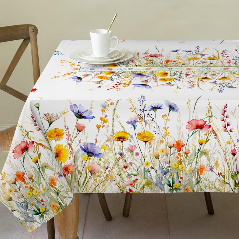 cusugbaso Spring Tablecloth 52x70 Inches, Floral Tablecloth for Rectangle Tables,Spring Decorations for Home, Water-Resistant Blooming Flower Spring Table Cloth for Party,Table - Image 1