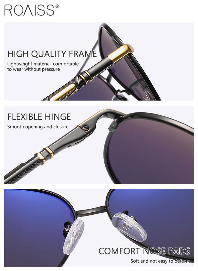 رويس نظارات شمسية مستقطبة للرجال بتصميم طيار، حماية من الأشعة فوق البنفسجية 400 بإطار معدني، نظارات شمسية أنيقة مضادة للتوهج للرجال للقيادة والجري وصيد الأسماك وركوب الدراجات والتزلج والجولف، لون أسود ذهبي، مقاس 62 مم - Image 5