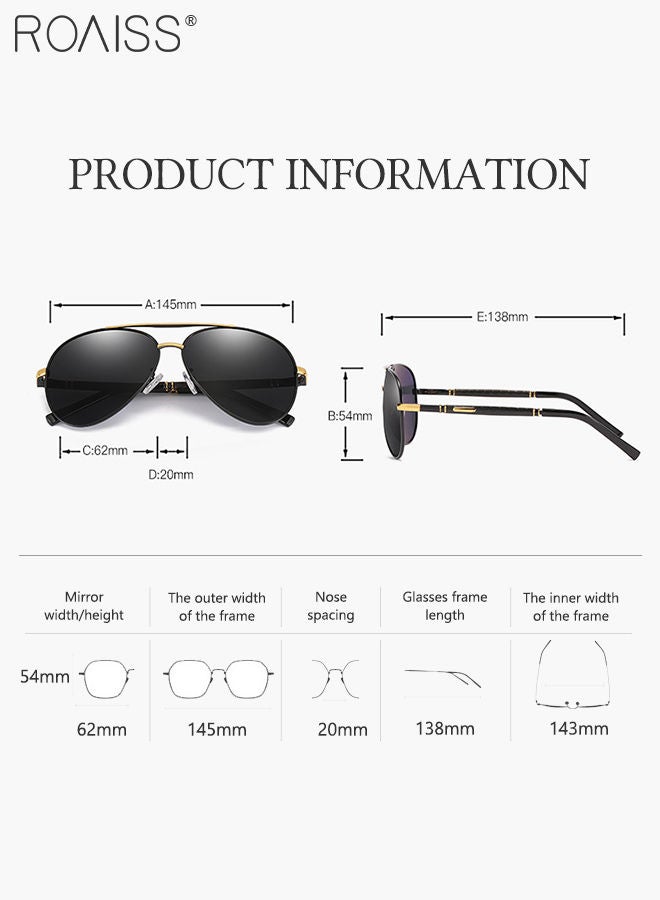 رويس نظارات شمسية مستقطبة للرجال بتصميم طيار، حماية من الأشعة فوق البنفسجية 400 بإطار معدني، نظارات شمسية أنيقة مضادة للتوهج للرجال للقيادة والجري وصيد الأسماك وركوب الدراجات والتزلج والجولف، لون أسود ذهبي، مقاس 62 مم - Image 3