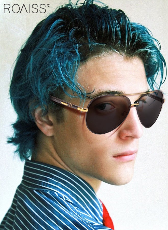 رويس نظارات شمسية مستقطبة للرجال بتصميم طيار، حماية من الأشعة فوق البنفسجية 400 بإطار معدني، نظارات شمسية أنيقة مضادة للتوهج للرجال للقيادة والجري وصيد الأسماك وركوب الدراجات والتزلج والجولف، لون أسود ذهبي، مقاس 62 مم - Image 1