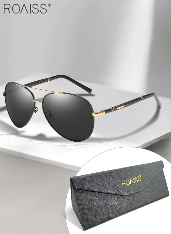 رويس نظارات شمسية مستقطبة للرجال بتصميم طيار، حماية من الأشعة فوق البنفسجية 400 بإطار معدني، نظارات شمسية أنيقة مضادة للتوهج للرجال للقيادة والجري وصيد الأسماك وركوب الدراجات والتزلج والجولف، لون أسود ذهبي، مقاس 62 مم - Image 2