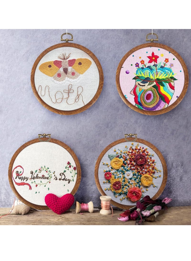 Excefore Embroidery Hoops, 5.4 Inch Imitated Wood Embroidery Stretch, Plastic Non-Adjustable Circle Cross Stitch Hoop, for DIY Home Hanging Ornaments, Embroidery Craft 4 Pieces  - Image 3