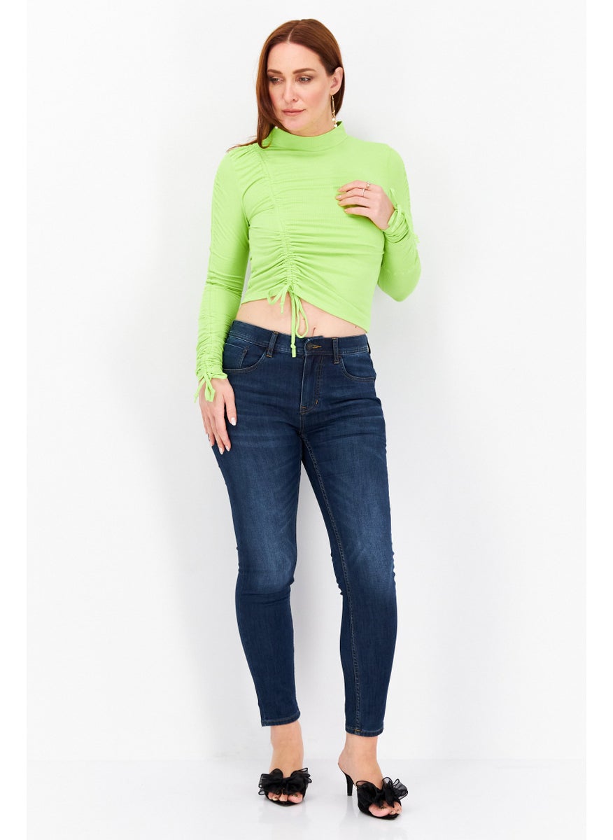 RIVER ISLAND Women Mock Neck Long Sleeves Textured Blouse, Green  - Image 3