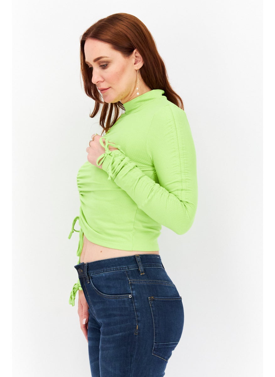 RIVER ISLAND Women Mock Neck Long Sleeves Textured Blouse, Green  - Image 2