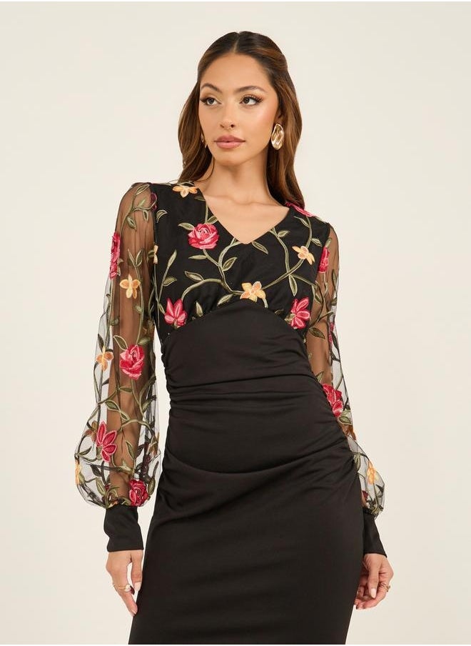Styli Floral Sheer Sleeve Dress  - Image 4