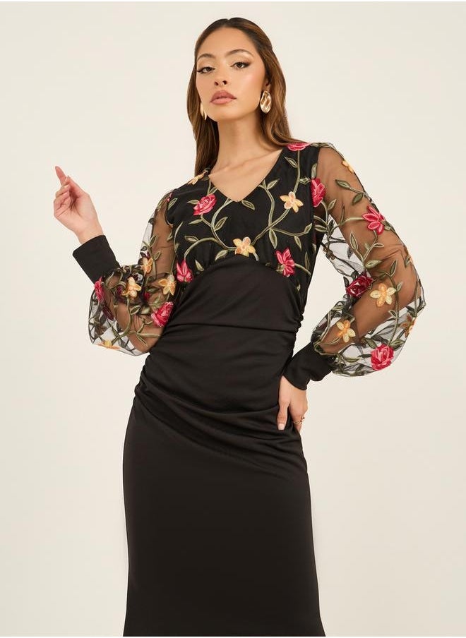Styli Floral Sheer Sleeve Dress  - Image 3