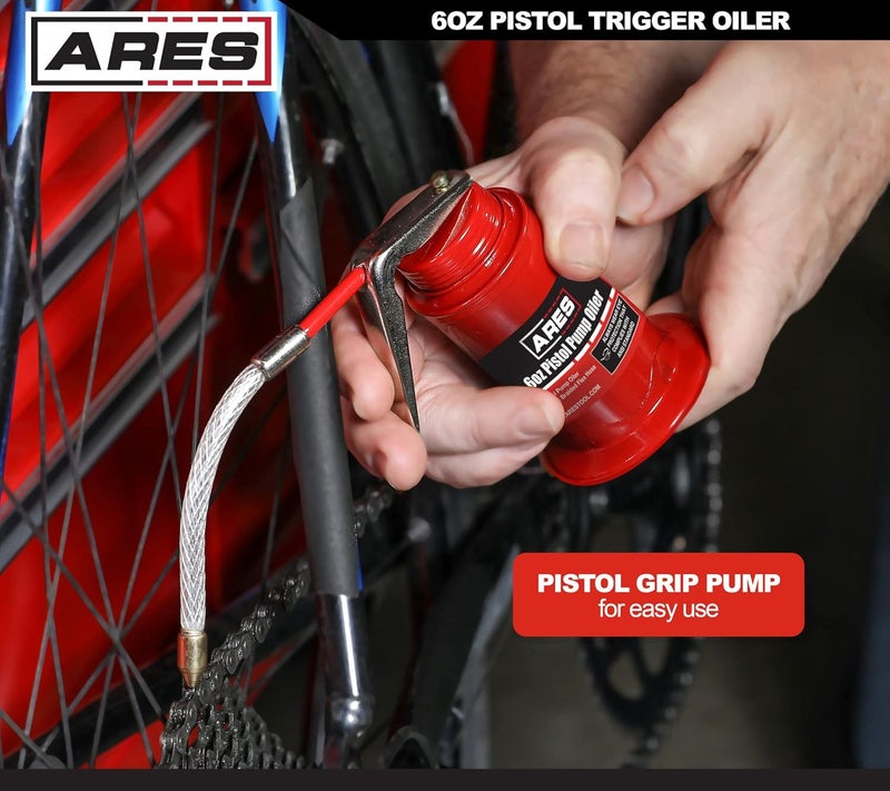ARES 55008 – 6oz Red Pistol Grip Oiler Can - Includes Steel Braided Flex Hose – High Pressure Pump - Image 4