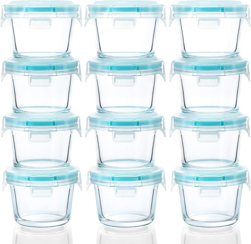 M MCIRCO [12-Pack, 5oz]Mini Glass Food Storage Containers, Small Glass Jars with BPA-Free Locking Lids, Food containers, Airtight, Freezer, Microwave, Oven & Dishwasher Friendly - Image 1