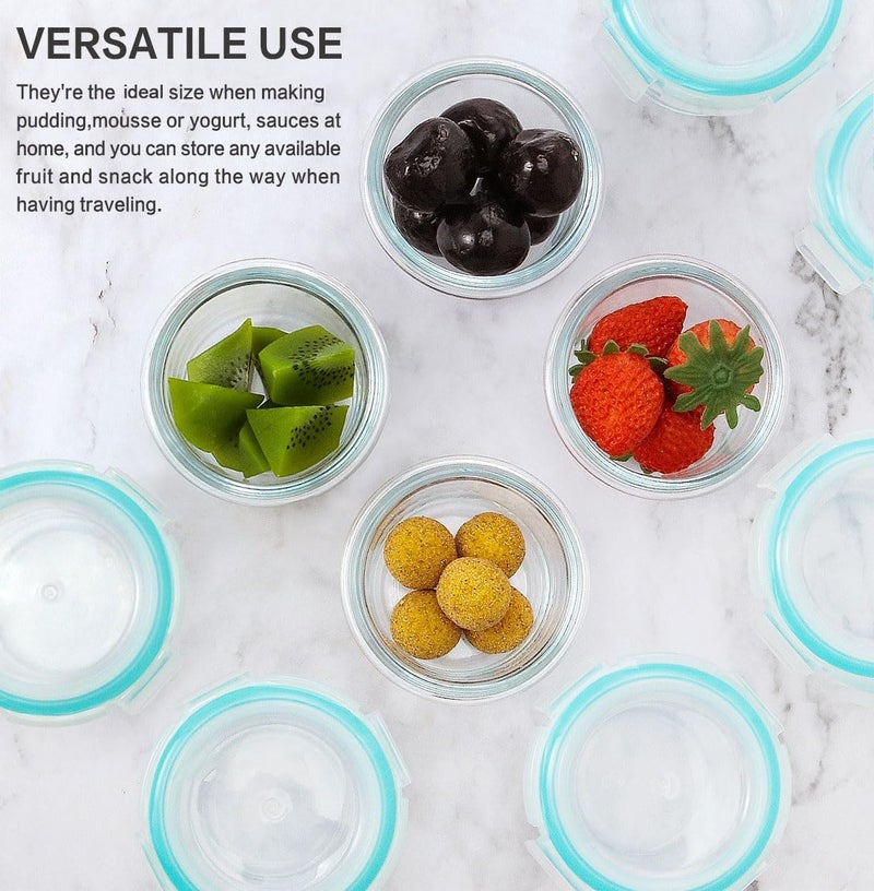 M MCIRCO [12-Pack, 5oz]Mini Glass Food Storage Containers, Small Glass Jars with BPA-Free Locking Lids, Food containers, Airtight, Freezer, Microwave, Oven & Dishwasher Friendly - Image 3