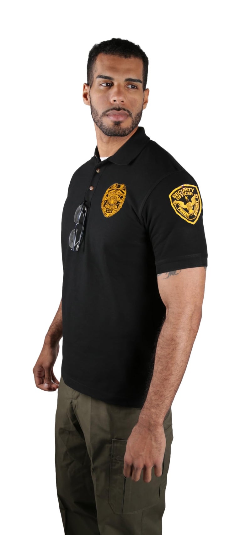 First Class Poly Cotton Security Polo Shirts Black (Medium, Short Sleeve Gold) - Image 2
