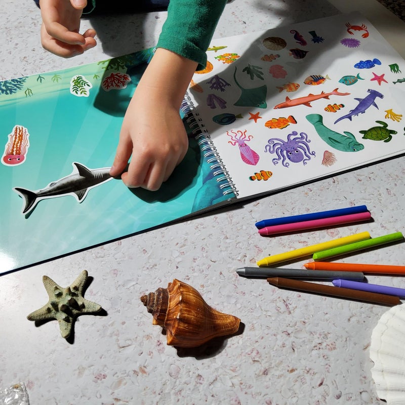 Cupkin Ocean Sticker Book Activity for Kids, Toddler Airplane Travel Essentials, 500+ Shark Stickers for Kids + 12 Scenes + 12 Coloring Book s, Deep Blue Sea Gift, Kid Crafts Ages 2-8 - Image 5