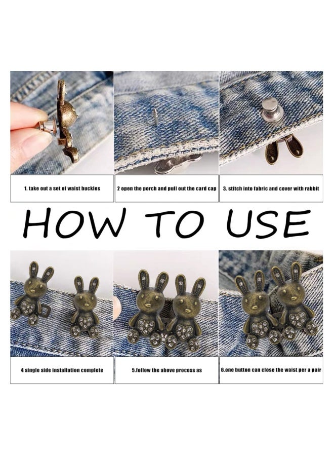 8 Pairs Cute Rabbit Jeans Button Pins, No Sewing, Detachable Waist Body Fit Tighten Buckles Adjustment Instant, for Women and Girls Skirt Pant Jeans, Perfect Girl's Gifts for Women Skirt Pant Jeans - Image 3