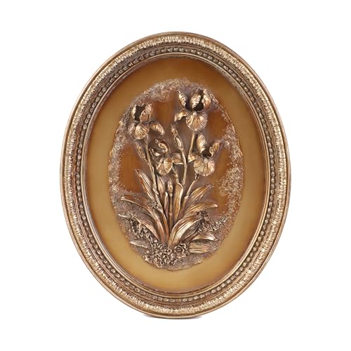 Kangce Vintage Wall Sculptures,Antique Wall Art with Hand-Carved Iris Pattern,Floral Wall Decor,Ornate Victorian Home Decor,for Living Room, Bedroom,Hallway Gallery,Oval,Bronze - Image 1