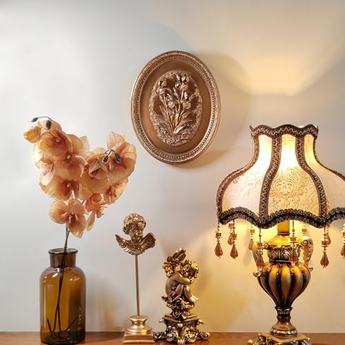 Kangce Vintage Wall Sculptures,Antique Wall Art with Hand-Carved Iris Pattern,Floral Wall Decor,Ornate Victorian Home Decor,for Living Room, Bedroom,Hallway Gallery,Oval,Bronze - Image 4