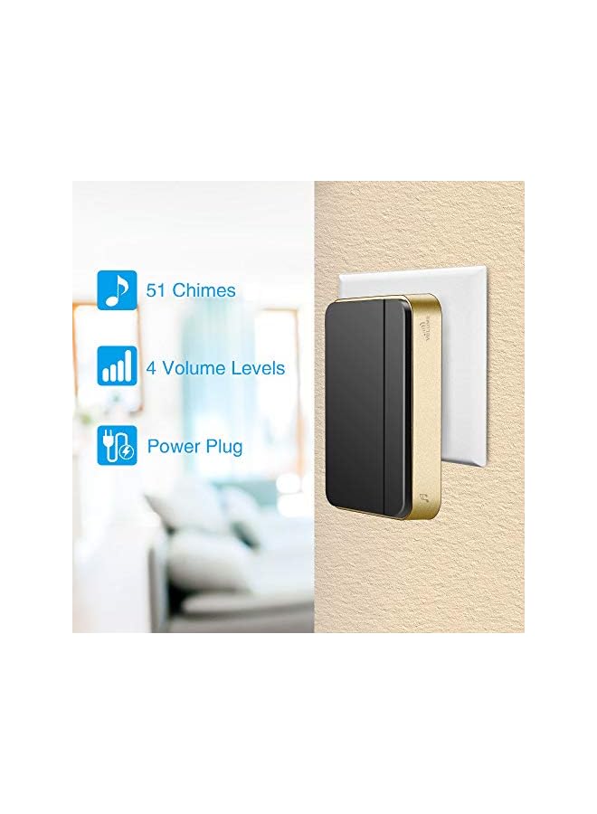 promass 『No Battery Required』 Wireless Doorbell,Waterproof Door Chime Kit with 1 Press Self-Powered Transmitter & 1 Plug-in Receiver,51 Chimes,4 Volume Levels,No Battery Required,Black - Image 5