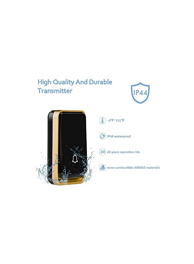 promass 『No Battery Required』 Wireless Doorbell,Waterproof Door Chime Kit with 1 Press Self-Powered Transmitter & 1 Plug-in Receiver,51 Chimes,4 Volume Levels,No Battery Required,Black - Image 3