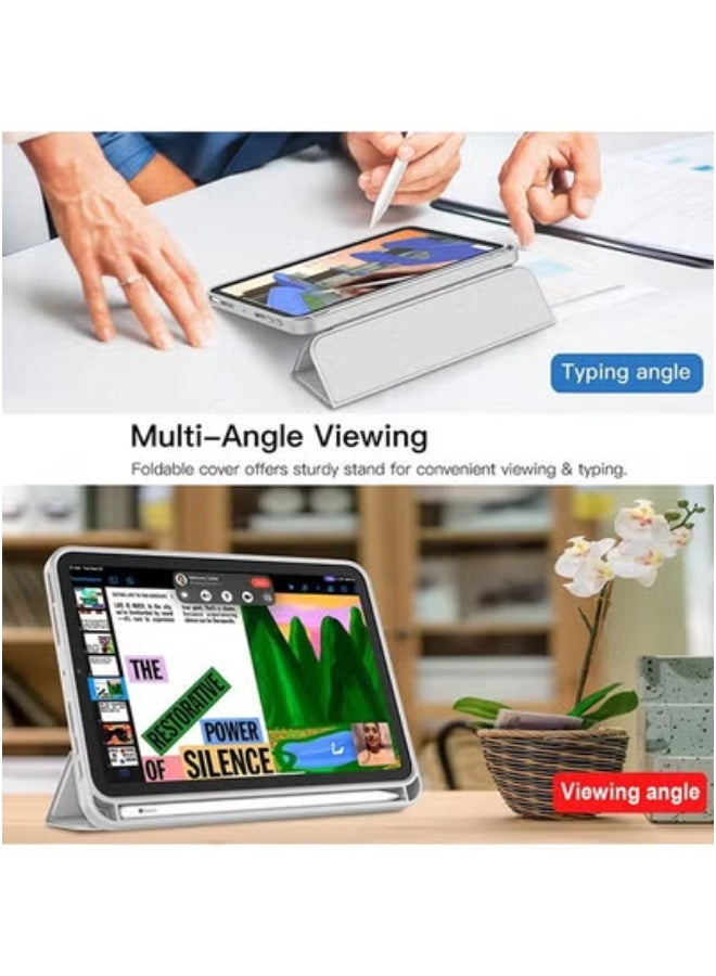 DUSALA Case For iPad Mini 6th Generation 8.3-Inch 2021 | Slim Smart Cover With Pencil Holder | Auto Wake/Sleep Function | Magnetic Protective Tri-Fold Stand Case | Shockproof Lightweight PU Leather Shell For iPad Mini 6 Gen – Grey - Image 5