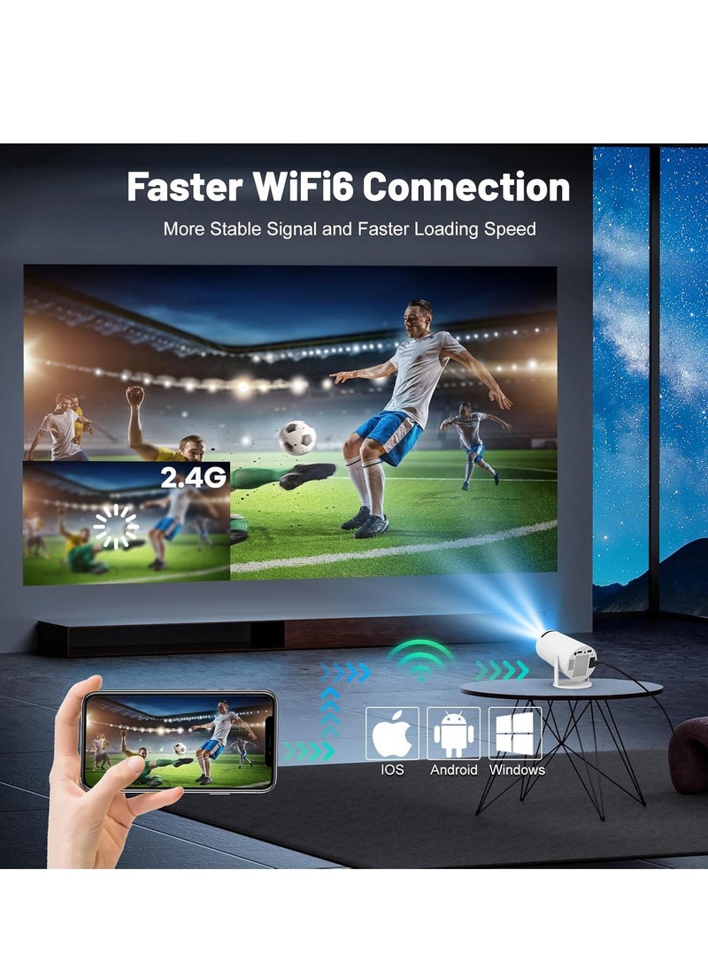 Beauenty - Mini Projector with WIFI 6 and Bluetooth, 4K 1080P Support Portable Projector 180° Rotatable 130'' Screen Movie Projector Auto Keystone Compatible for Laptop, PC, Smartphone (White) - Image 1
