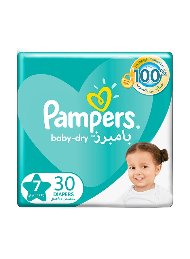 Pampers Baby-Dry Diapers, Size 7, 15+kg, Up to 100% Leakage Protection Over 12 Hours and Bigger, 30 Baby Diapers