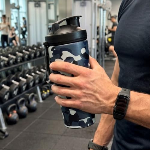 VOIK Premium 800ml Gym Shaker Bottle - Natural Military White Finish Stainless Steel with Black Coating, Food Grade Steel, with Carrying Strip and Mixer Ball Supplements Shakers (Military White) - Image 2