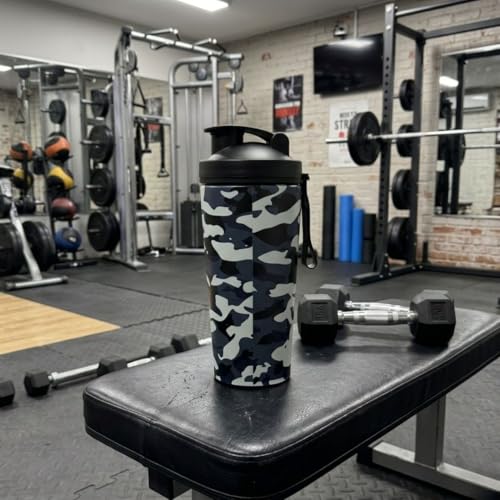 VOIK Premium 800ml Gym Shaker Bottle - Natural Military White Finish Stainless Steel with Black Coating, Food Grade Steel, with Carrying Strip and Mixer Ball Supplements Shakers (Military White) - Image 3