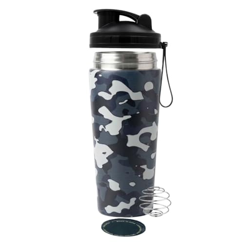 VOIK Premium 800ml Gym Shaker Bottle - Natural Military White Finish Stainless Steel with Black Coating, Food Grade Steel, with Carrying Strip and Mixer Ball Supplements Shakers (Military White) - Image 1