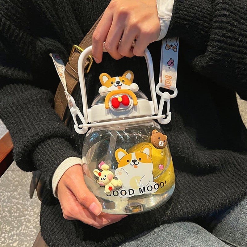 bosig Kawaii Bear Straw Bottle Cute Water Bottles with Kawaii Stickers LeakProof Kawaii Bear Water Bottle for Girls School Office Travel - Image 2