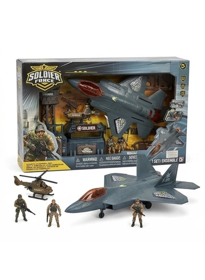Soldier Force Stealth Combat Jet Playset with Military Base and Action Figures - Image 1