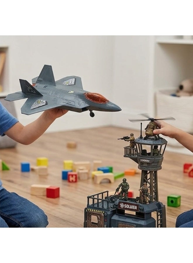 Soldier Force Stealth Combat Jet Playset with Military Base and Action Figures - Image 3