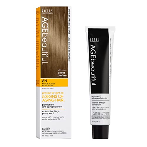 AGE beautiful Permanent Hair Color Dye Liqui Creme 100 Gray Coverage AntiAging Haircolor Biotin for Thicker Fuller Hair Professional Salon Coloring 8N Medium Blonde - Image 2