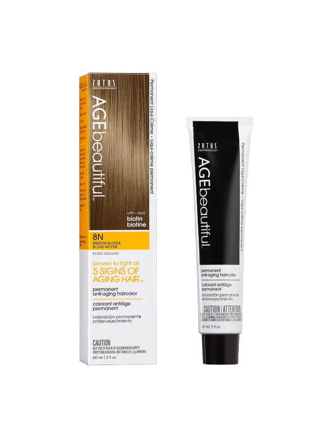 AGE beautiful Permanent Hair Color Dye Liqui Creme 100 Gray Coverage AntiAging Haircolor Biotin for Thicker Fuller Hair Professional Salon Coloring 8N Medium Blonde - Image 3