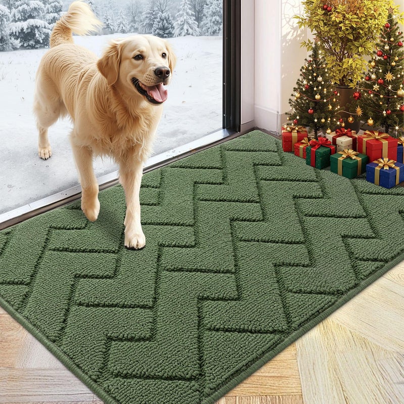 hicorfe Indoor DoormatFront Back Door Mat Rubber Backing Non Slip Door Mats 24x35 Absorbent Resist Dirt Entrance Doormat Inside Floor Mats for Entryway Washable LowProfileGreen