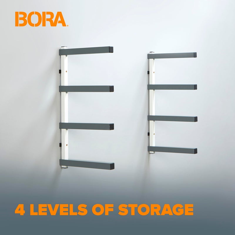 Bora 4-Level Lumber Storage Rack Wood and Garage Organization Space Saving Metal Shelf for Pipes, Boards, Plywood, and Building Materials - PBR-0420 White Gray - Image 3