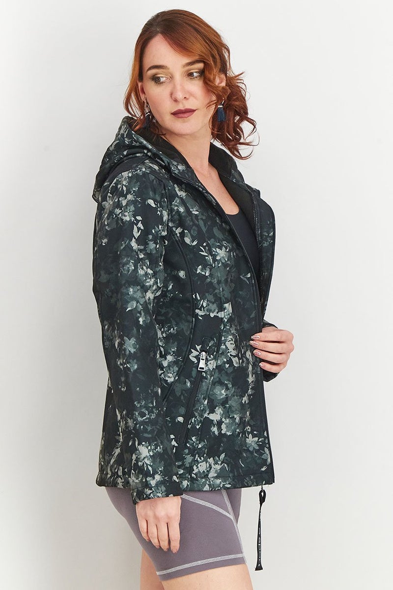 bebe جاكيت رياضي نسائي من بيبي سبورت بتصميم زهور كامل بسحاب، أسود - Image 2