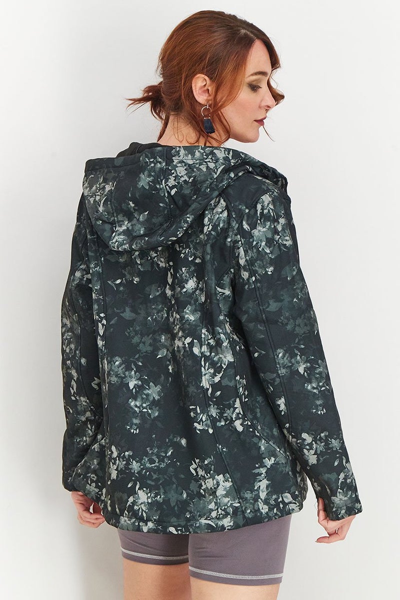 bebe جاكيت رياضي نسائي من بيبي سبورت بتصميم زهور كامل بسحاب، أسود - Image 4