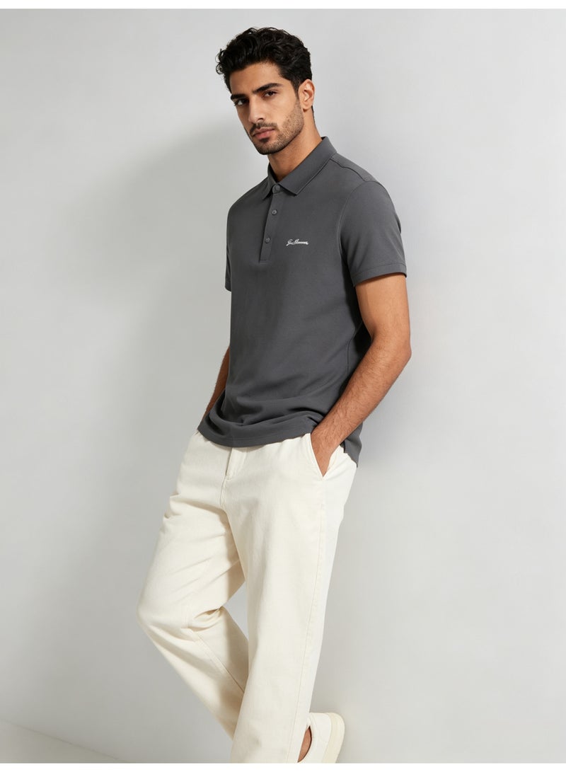 بين شيرمان Ben Sherman Men’s Dark Grey Solid Embroidered Short Sleeve Polo Shirt - Image 4