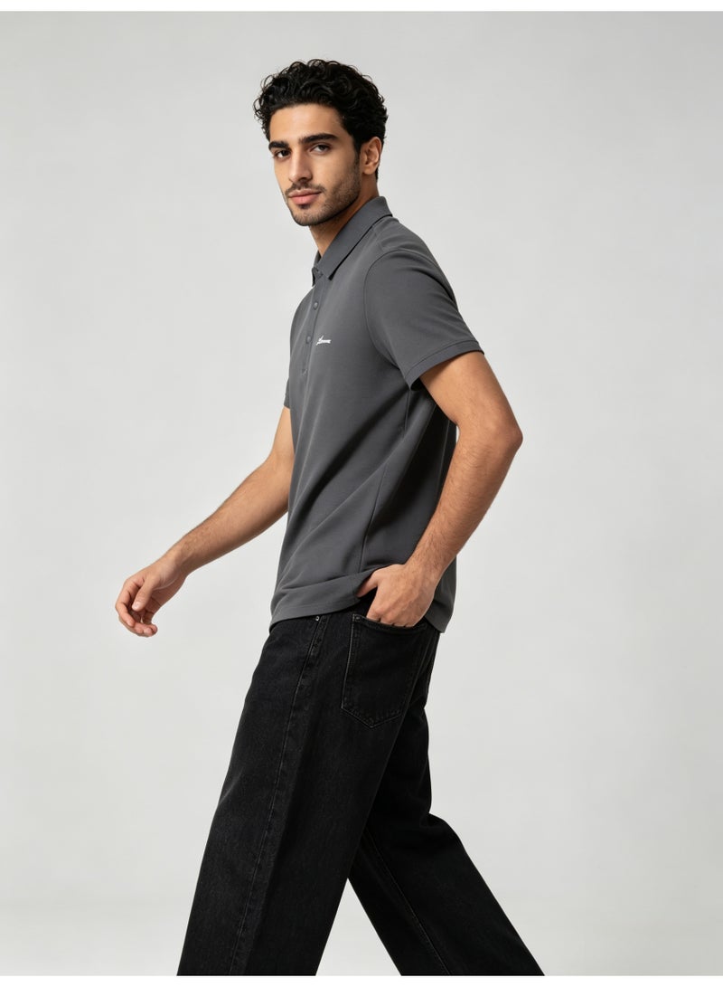 بين شيرمان Ben Sherman Men’s Dark Grey Solid Embroidered Short Sleeve Polo Shirt - Image 2