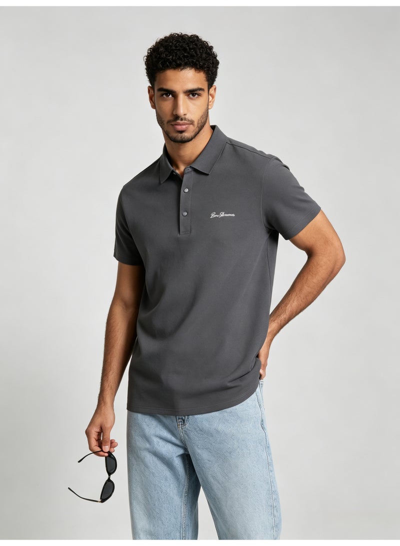 بين شيرمان Ben Sherman Men’s Dark Grey Solid Embroidered Short Sleeve Polo Shirt - Image 5