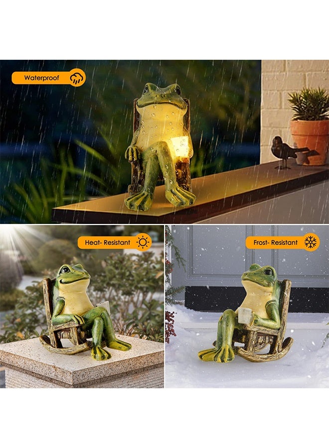 Peachjoy Miniature Frog Garden Statue Mom Gifts Home Decorations Fairy Garden Accessories Outdoor Lights Solar Garden Frog Decor Art Housewarming Gift for Patio,Yard,Lawn Ornament,3.89"x2.36"x3.93 - Image 4