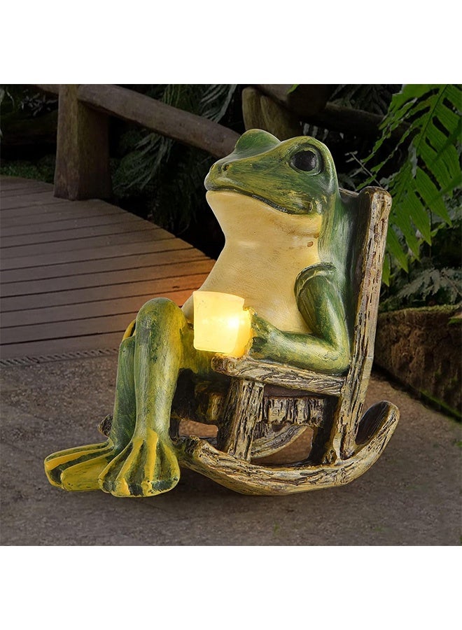 Peachjoy Miniature Frog Garden Statue Mom Gifts Home Decorations Fairy Garden Accessories Outdoor Lights Solar Garden Frog Decor Art Housewarming Gift for Patio,Yard,Lawn Ornament,3.89"x2.36"x3.93 - Image 1