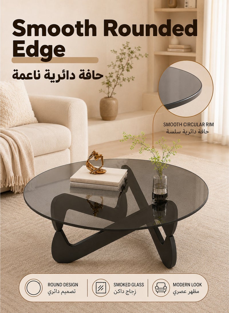 WALALLA Round Coffee Table, Circle Tempered Glass Cafe Table, Coffee Tables For Living Room, Middle Tea Table With Glass Top And Wood Legs, Modern Accent Table Center Table Cocktail Table For Bedroom,Gray 70*70*35cm - Image 2
