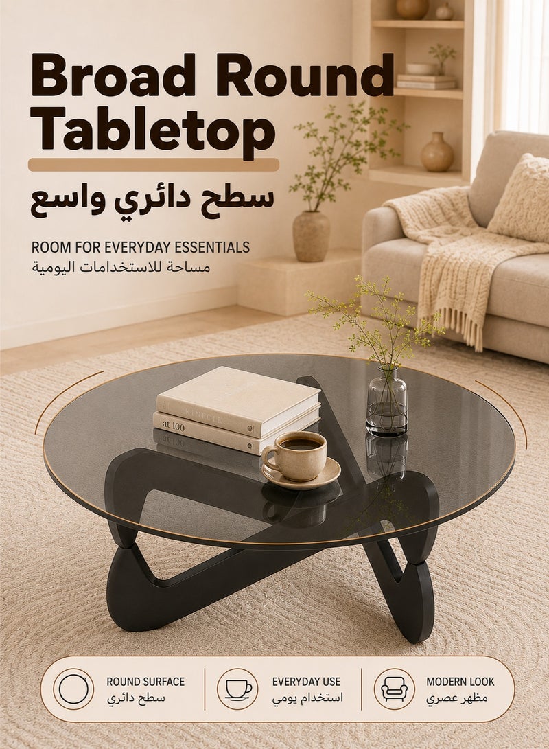 WALALLA Round Coffee Table, Circle Tempered Glass Cafe Table, Coffee Tables For Living Room, Middle Tea Table With Glass Top And Wood Legs, Modern Accent Table Center Table Cocktail Table For Bedroom,Gray 70*70*35cm - Image 4