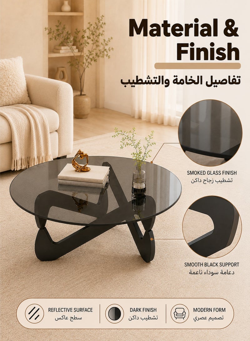 WALALLA Round Coffee Table, Circle Tempered Glass Cafe Table, Coffee Tables For Living Room, Middle Tea Table With Glass Top And Wood Legs, Modern Accent Table Center Table Cocktail Table For Bedroom,Gray 70*70*35cm - Image 5