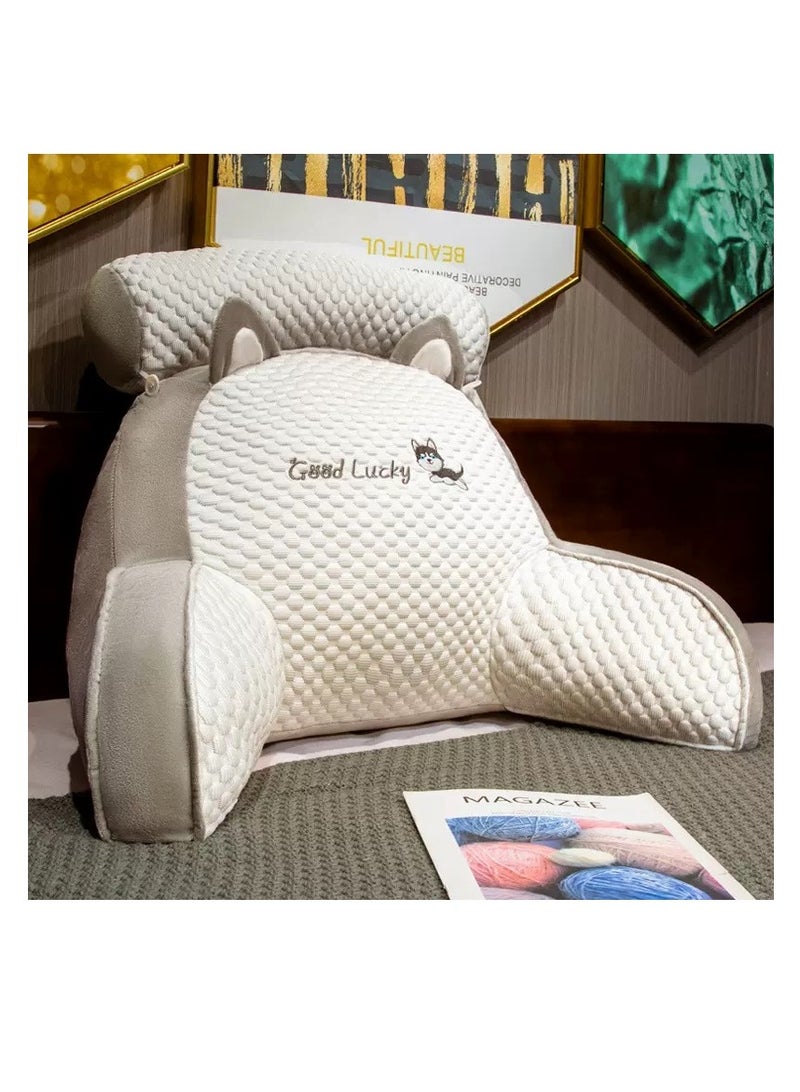 Reading Pillow with Detachable Neck Roll & Arms - Backrest Pillow Memory Foam Bed Rest, Ergonomic Lumbar Support, Removable Washable Cover - Large Ultra-Comfy Cushion for Reading, Watching TV, Gaming in Bed/Couch（Siberian Husky-75*50cm）  - Image 1