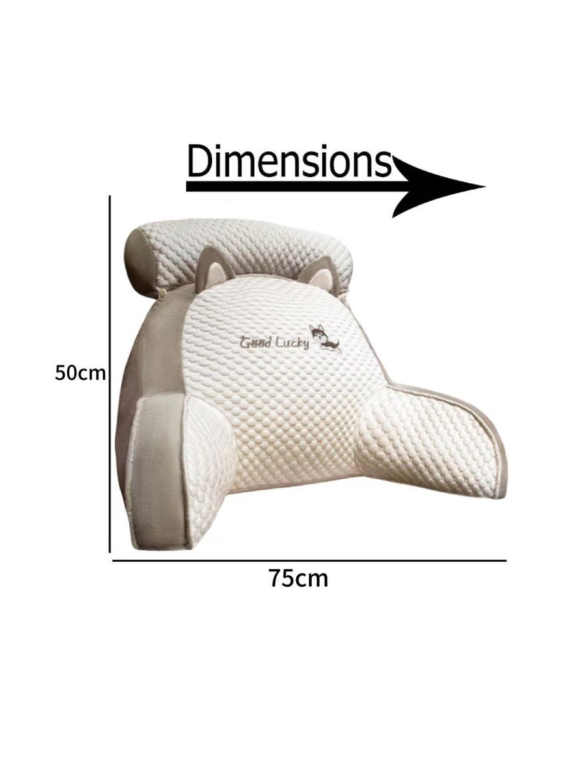 Reading Pillow with Detachable Neck Roll & Arms - Backrest Pillow Memory Foam Bed Rest, Ergonomic Lumbar Support, Removable Washable Cover - Large Ultra-Comfy Cushion for Reading, Watching TV, Gaming in Bed/Couch（Siberian Husky-75*50cm）  - Image 2