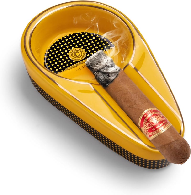 Classic Ceramic Cigar Ashtray - Yellow - Image 1