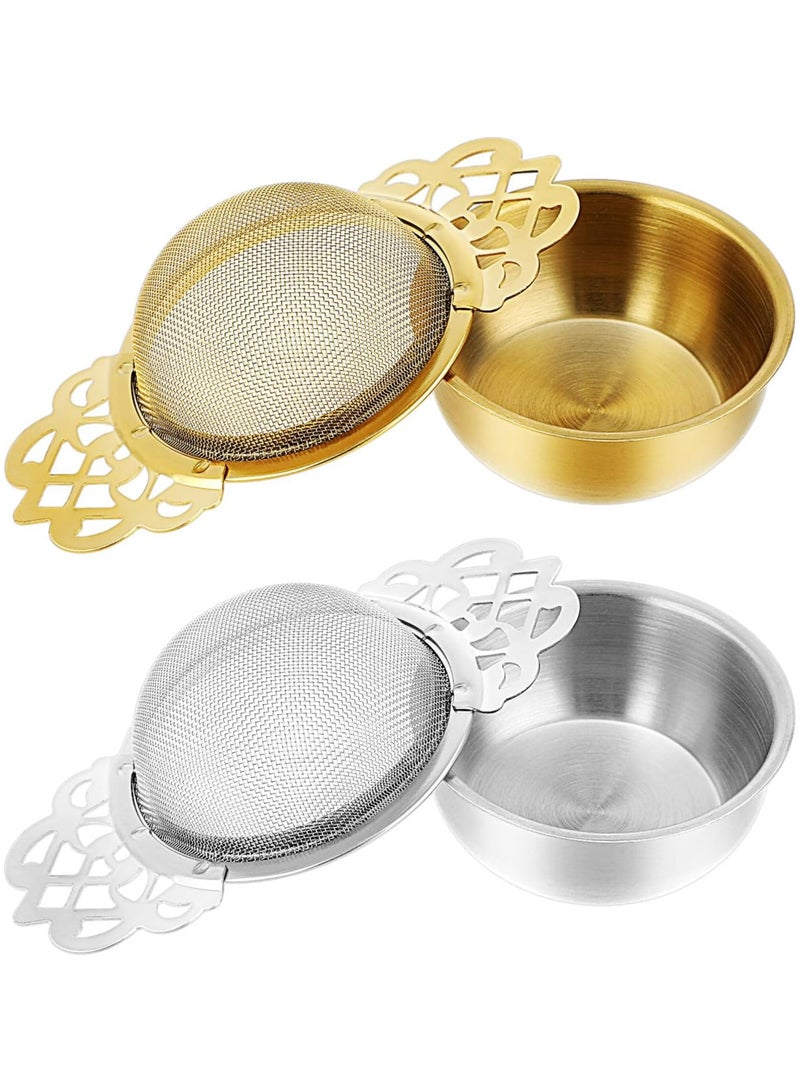 Oasisgalore 2Pcs Tea Strainer with Bowl, Small Fine Mesh Tea Strainers for Loose Tea, - Image 1